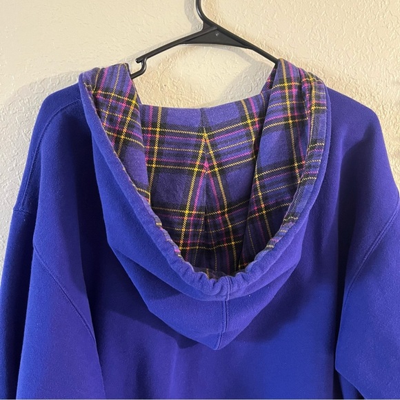 Vintage 90’s Express Athletique Purple and Plaid Embroidered Hoodie Size Small - Picture 7 of 11